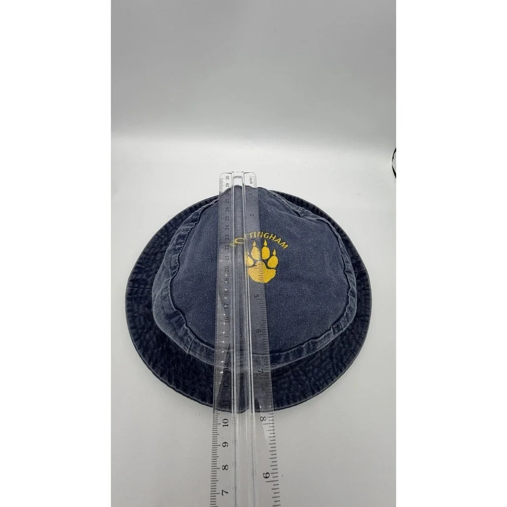 Vintage Nottingham Paw Print Denim Bucket Hat Blue Yellow Embroidered Y2K Colleg - Picture 5 of 7